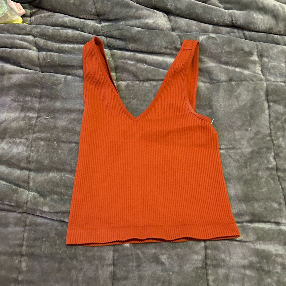 Orange Sleeveless Fitted Crop Tank Top